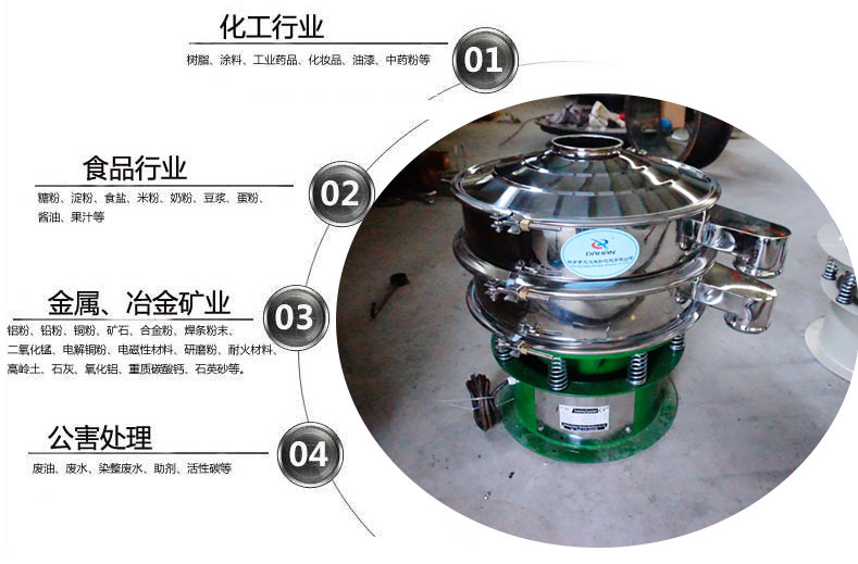面粉振動(dòng)篩粉機(jī)適用于化工，食品，金屬、冶金，公害處理等行業(yè)