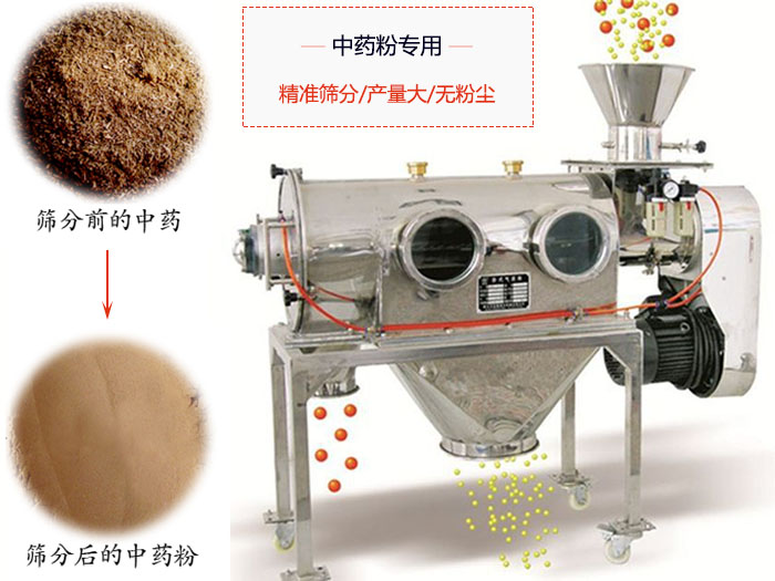 WQS50-130臥式氣流篩：中藥粉專用篩：精度篩分/產(chǎn)量大/無(wú)粉塵符合標(biāo)準(zhǔn)。