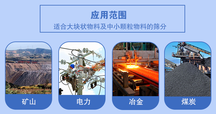 礦業(yè)振動(dòng)篩應(yīng)用行業(yè)：適合大塊狀物料及中小顆粒物料的篩分：礦山，電力，冶金，煤炭等。