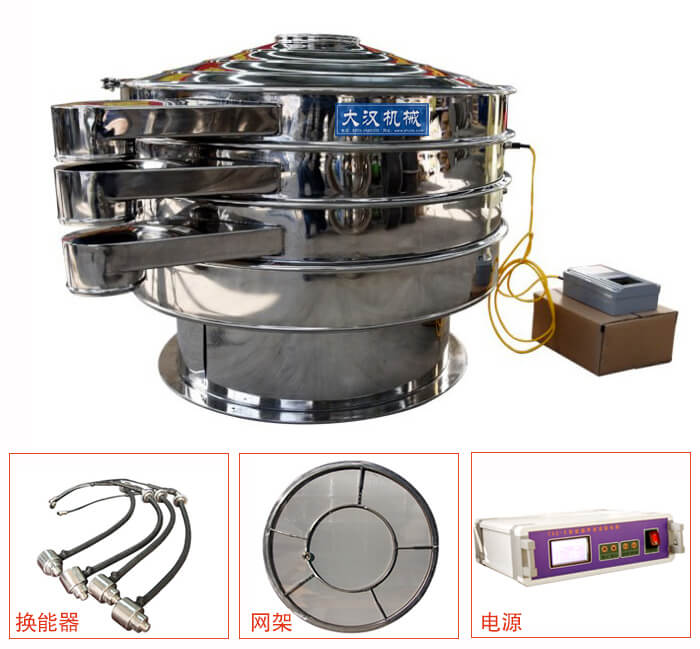  全不銹鋼超聲波振動(dòng)篩內(nèi)部組成：換能器，網(wǎng)架，電源。